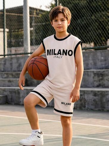 Boys Summer Shorts Set, 2 Piece Graphic Tee and Athletic Shorts, Cotton Blend Activewear for Kids 7-14 in Kuwait