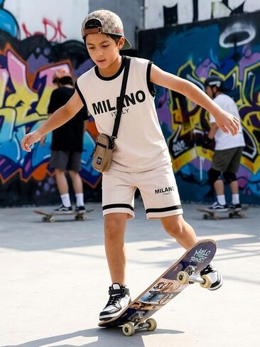 Boys Summer Shorts Set, 2 Piece Graphic Tee and Athletic Shorts, Cotton Blend Activewear for Kids 7-14 in Kuwait