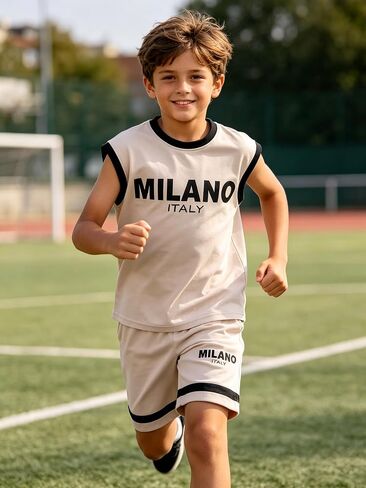 Boys Summer Shorts Set, 2 Piece Graphic Tee and Athletic Shorts, Cotton Blend Activewear for Kids 7-14 in Kuwait