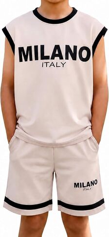 Boys Summer Shorts Set, 2 Piece Graphic Tee and Athletic Shorts, Cotton Blend Activewear for Kids 7-14 in Kuwait
