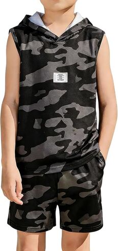 6-12 Years Boys Clothing Set Camo Hoodie Tops T-Shirt and Shorts Set Summer Fashion Clothes for Kids in Saudi Arabia