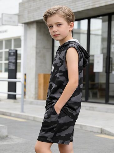 6-12 Years Boys Clothing Set Camo Hoodie Tops T-Shirt and Shorts Set Summer Fashion Clothes for Kids in Saudi Arabia
