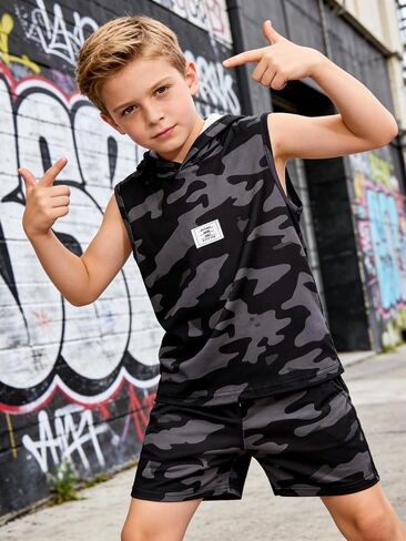 6-12 Years Boys Clothing Set Camo Hoodie Tops T-Shirt and Shorts Set Summer Fashion Clothes for Kids in Saudi Arabia