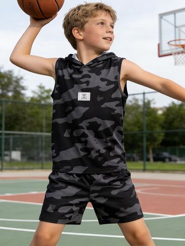 6-12 Years Boys Clothing Set Camo Hoodie Tops T-Shirt and Shorts Set Summer Fashion Clothes for Kids in Saudi Arabia
