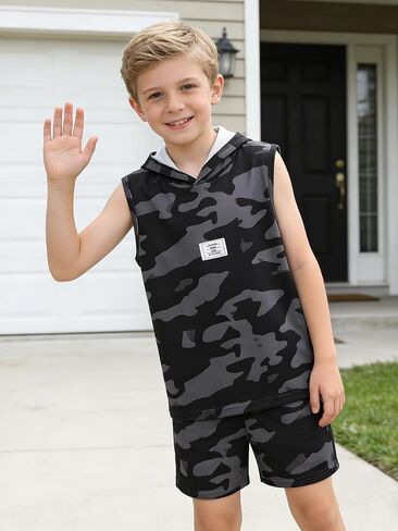 6-12 Years Boys Clothing Set Camo Hoodie Tops T-Shirt and Shorts Set Summer Fashion Clothes for Kids in Saudi Arabia