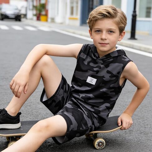 6-12 Years Boys Clothing Set Camo Hoodie Tops T-Shirt and Shorts Set Summer Fashion Clothes for Kids in Saudi Arabia