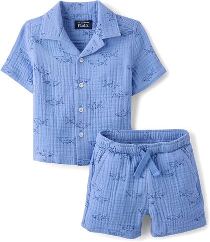 The Children's Place Baby Boys' And Toddler Gauze Short Sleeve Shirt and Shorts, 2 Piece Outfit in Kuwait