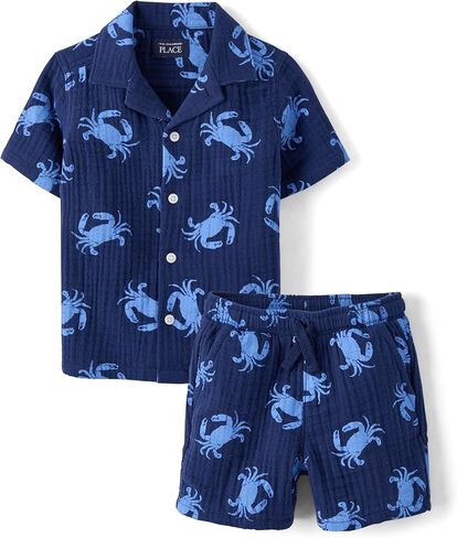 The Children's Place Baby Boys' And Toddler Gauze Short Sleeve Shirt and Shorts, 2 Piece Outfit in Kuwait