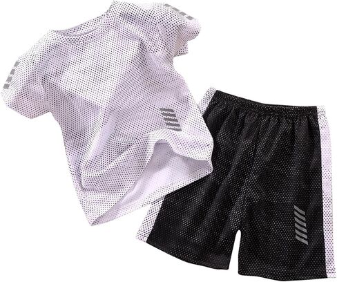 DASAYO Boys 2 Piece Outfits Summer Quick Dry Athletic Performance Mesh Crewneck Tshirt Shorts Sets Kids Casual Clothes Set in Kuwait