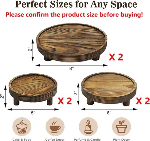 6 PCS 5/6/8 Inch Wooden Risers for Display Wood Pedestal Stand Round Mini Tray Stand Rustic Riser Tray Tiered Tray Decor for Party, Wedding, Birthday, Baby Shower,Home Décor in Saudi Arabia
