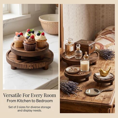 6 PCS 5/6/8 Inch Wooden Risers for Display Wood Pedestal Stand Round Mini Tray Stand Rustic Riser Tray Tiered Tray Decor for Party, Wedding, Birthday, Baby Shower,Home Décor in Saudi Arabia