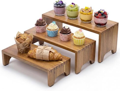 ZUJJAFY Set of 3, Acacia Wood Risers Display Stands, Cupcake Stand Decorative Display Risers for Food Desserts, Tiered Wooden Riser Display Stands for Vendor Events, Party, Wedding in Saudi Arabia