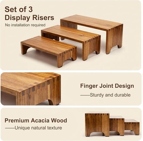 ZUJJAFY Set of 3, Acacia Wood Risers Display Stands, Cupcake Stand Decorative Display Risers for Food Desserts, Tiered Wooden Riser Display Stands for Vendor Events, Party, Wedding in Saudi Arabia