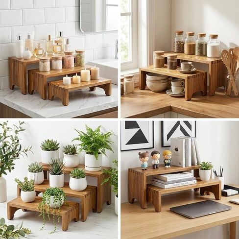 ZUJJAFY Set of 3, Acacia Wood Risers Display Stands, Cupcake Stand Decorative Display Risers for Food Desserts, Tiered Wooden Riser Display Stands for Vendor Events, Party, Wedding in Saudi Arabia