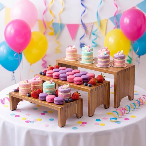 ZUJJAFY Set of 3, Acacia Wood Risers Display Stands, Cupcake Stand Decorative Display Risers for Food Desserts, Tiered Wooden Riser Display Stands for Vendor Events, Party, Wedding in Saudi Arabia