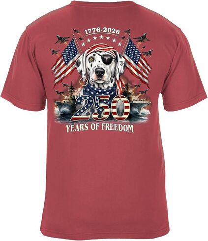 SEA DOG 250 Years of Freedom 1776-2026 Patriotic American Flag Graphic T-Shirt, 100% Ringspun Cotton, Printed in USA in Kuwait