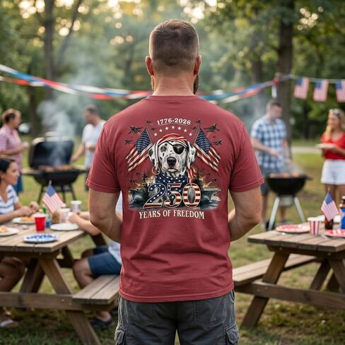 SEA DOG 250 Years of Freedom 1776-2026 Patriotic American Flag Graphic T-Shirt, 100% Ringspun Cotton, Printed in USA in Kuwait