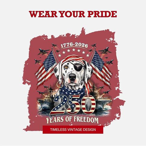 SEA DOG 250 Years of Freedom 1776-2026 Patriotic American Flag Graphic T-Shirt, 100% Ringspun Cotton, Printed in USA in Kuwait