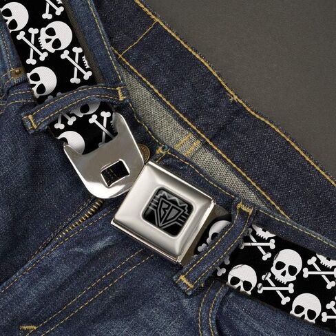 Buckle-Down Belt, Seatbelt Buckle Belt, Skull Cross Bones Staggered Black White, Adjustable in Kuwait