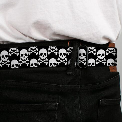 Buckle-Down Belt, Seatbelt Buckle Belt, Skull Cross Bones Staggered Black White, Adjustable in Kuwait