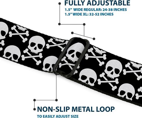 Buckle-Down Belt, Seatbelt Buckle Belt, Skull Cross Bones Staggered Black White, Adjustable in Kuwait