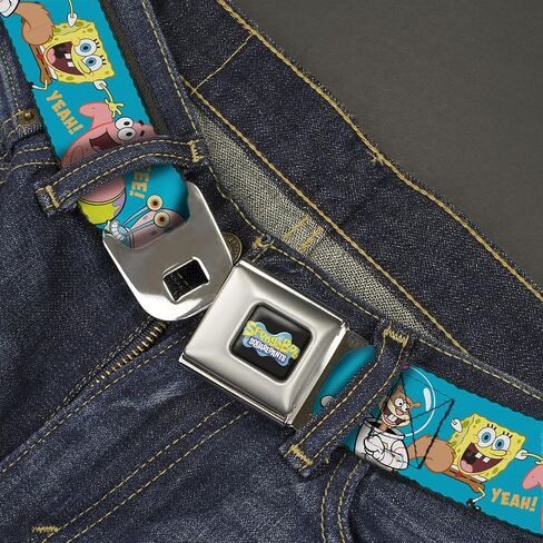 SpongeBob SquarePants Belt, Seatbelt Buckle Belt, Spongebob and Five Friends Poses Blue, Adjustable in Kuwait