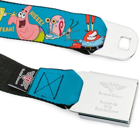 SpongeBob SquarePants Belt, Seatbelt Buckle Belt, Spongebob and Five Friends Poses Blue, Adjustable in Kuwait