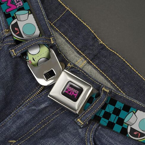 Invader Zim Belt, Seatbelt Buckle Belt, Invader Zim GIR Poses and Title Logo Checker Blue Black, Adjustable in Kuwait