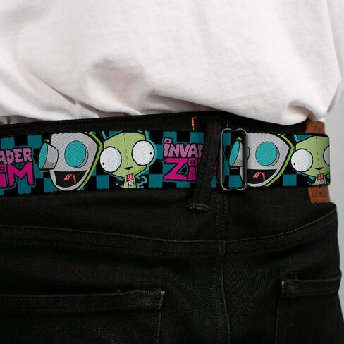 Invader Zim Belt, Seatbelt Buckle Belt, Invader Zim GIR Poses and Title Logo Checker Blue Black, Adjustable in Kuwait