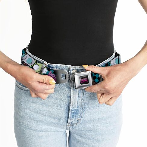 Invader Zim Belt, Seatbelt Buckle Belt, Invader Zim GIR Poses and Title Logo Checker Blue Black, Adjustable in Kuwait