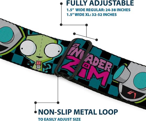Invader Zim Belt, Seatbelt Buckle Belt, Invader Zim GIR Poses and Title Logo Checker Blue Black, Adjustable in Kuwait