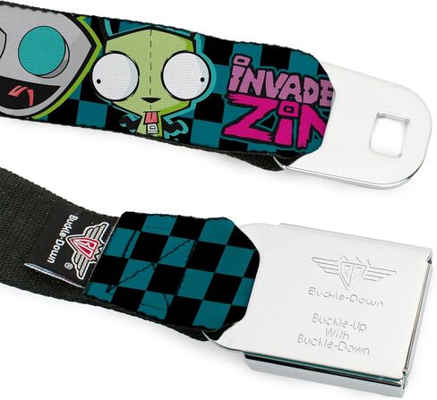 Invader Zim Belt, Seatbelt Buckle Belt, Invader Zim GIR Poses and Title Logo Checker Blue Black, Adjustable in Kuwait