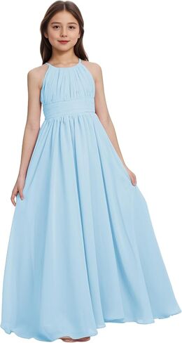 Halter Junior Bridesmaid Dresses Chiffon Flower Girl Dress Sleeveless Party Pageant Gown with Bow Belt in Saudi Arabia