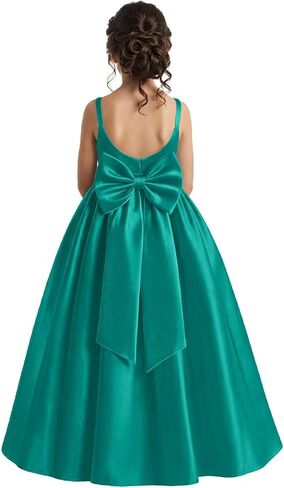 Rlweus Satin Flower Girl Dress with Big Bow Spaghetti Straps First Communion Dresses for Girls Formal Wedding Party Dress in Saudi Arabia