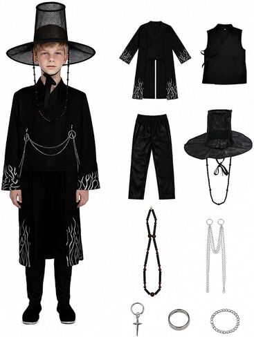9Pcs Cosplay Costume Set Boys Black Anime Costumes with Hat for Halloween Party Stage Performance Outfits in Saudi Arabia