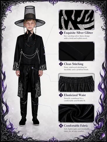 9Pcs Cosplay Costume Set Boys Black Anime Costumes with Hat for Halloween Party Stage Performance Outfits in Saudi Arabia
