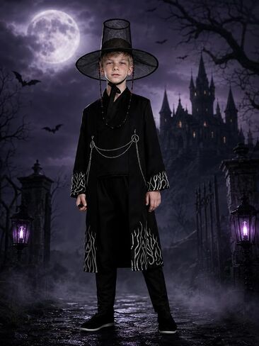 9Pcs Cosplay Costume Set Boys Black Anime Costumes with Hat for Halloween Party Stage Performance Outfits in Saudi Arabia