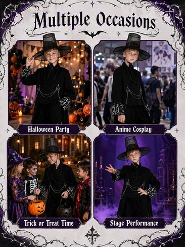 9Pcs Cosplay Costume Set Boys Black Anime Costumes with Hat for Halloween Party Stage Performance Outfits in Saudi Arabia