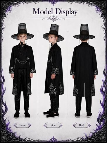 9Pcs Cosplay Costume Set Boys Black Anime Costumes with Hat for Halloween Party Stage Performance Outfits in Saudi Arabia
