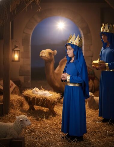 Kids Three Kings Robe Biblical Nativity 3 Wise Men Halloween Costume Cosplay King Outfit Accessories Set in Saudi Arabia