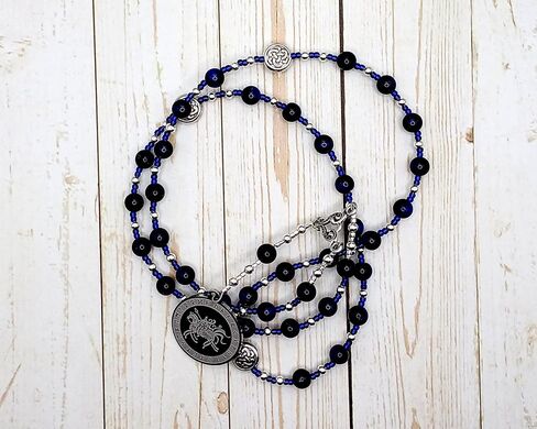 Odin Prayer Bead Necklace in Blue Tiger Eye: Norse God of Battle, Magic, Runes, Wisdom in Saudi Arabia