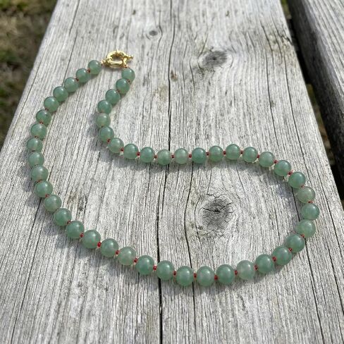 Green Aventurine Necklace, 8mm Natural Gemstone Beaded Necklace 18inches, Handmade Bohemian Crystal Bead Choker for Women in Saudi Arabia