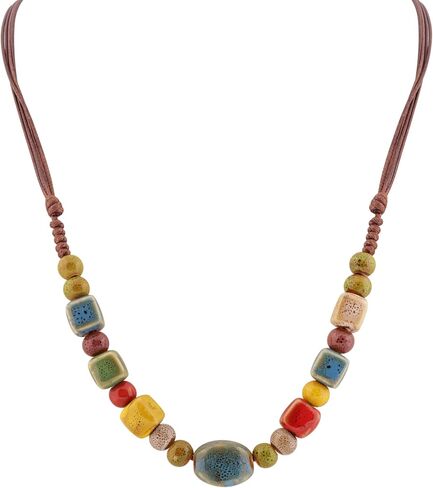 MINACHI Boho Multicolor Ceramic Bead Strand Necklace for Women, Vintage Bohemian Hippie Summer Jewelry Gift (MD0102) in Kuwait