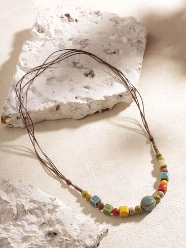 MINACHI Boho Multicolor Ceramic Bead Strand Necklace for Women, Vintage Bohemian Hippie Summer Jewelry Gift (MD0102) in Kuwait