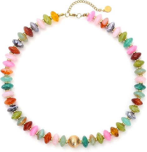 Colorful Chunky Beaded Necklace for Women Unique Resin Beads Choker Necklaces Boho Statement Necklace Summer Vacation Jewelry in Saudi Arabia
