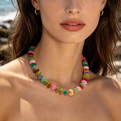 Colorful Chunky Beaded Necklace for Women Unique Resin Beads Choker Necklaces Boho Statement Necklace Summer Vacation Jewelry in Saudi Arabia