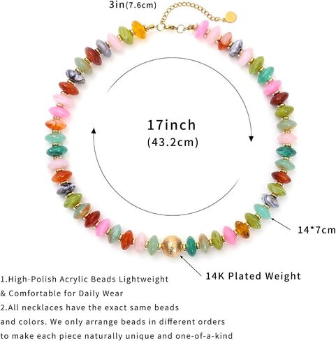 Colorful Chunky Beaded Necklace for Women Unique Resin Beads Choker Necklaces Boho Statement Necklace Summer Vacation Jewelry in Saudi Arabia