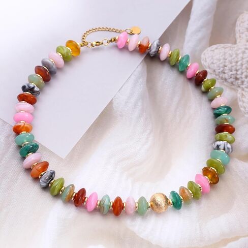 Colorful Chunky Beaded Necklace for Women Unique Resin Beads Choker Necklaces Boho Statement Necklace Summer Vacation Jewelry in Saudi Arabia