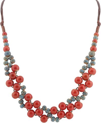 MINACHI Boho Turquoise Blue Red Ceramic Round Spherical Bead Strand Necklace for Women, Bohemian Hippie Summer Jewelry Gifts (MD0103) in Kuwait