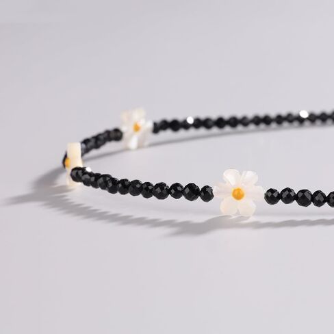 COAI Crystal Beaded Black Tourmaline Necklace for Women, Dainty Shell Daisy Necklace for Women in Kuwait